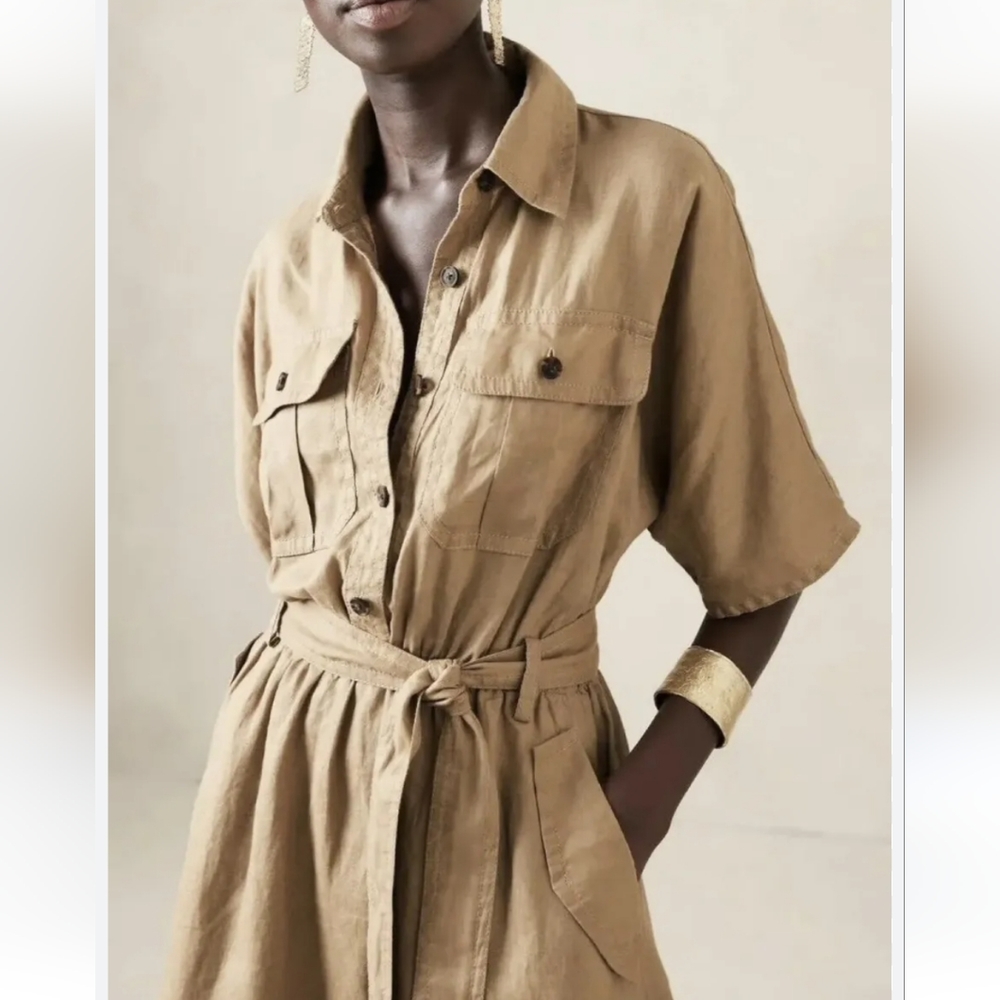 Banana Republic Linen Utility Dress Size Small Camel